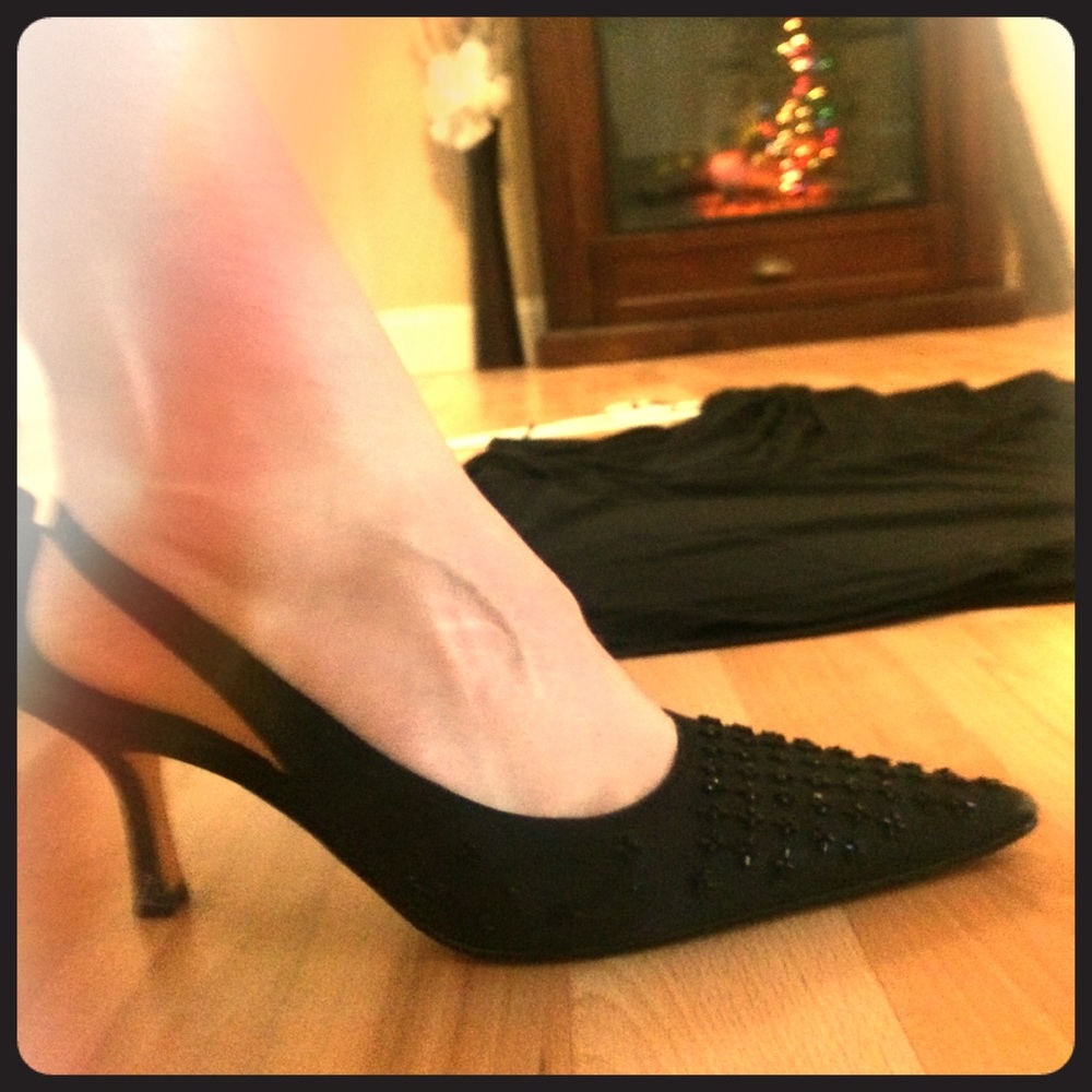 Nina black slingback beaded heels